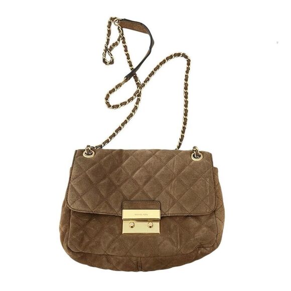 Michael Kors Suede Quilted Large Sloane Bag Camel Tan - Picture 1 of 7